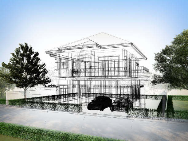 istock sketch design of house ,3d rendering 1387765404