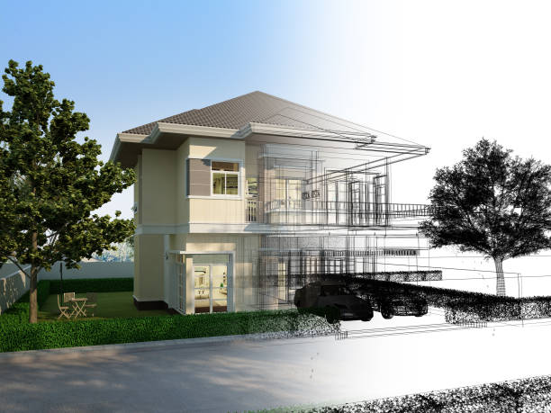 istock sketch design of house ,3d rendering 1387766028