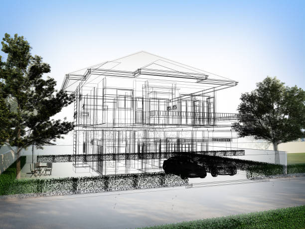 istock sketch design of house ,3d rendering 1387766029