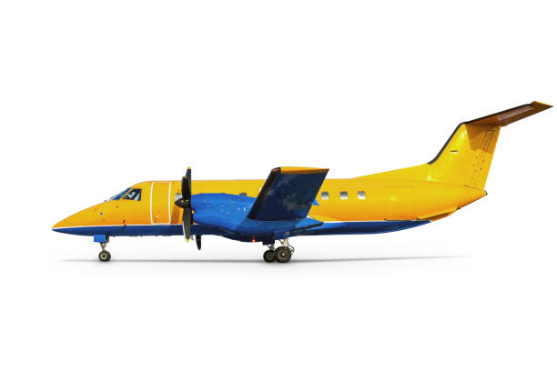 istock Orange private turboprop aircraft isolated on white background 1387766044