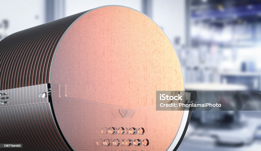 Silicon wafer plates for semiconductor manufacturing 3d rendering silicon wafer plates for semiconductor manufacturing Computer Wafer Stock Photo