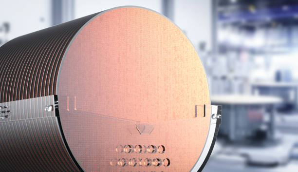 Silicon wafer plates for semiconductor manufacturing stock photo