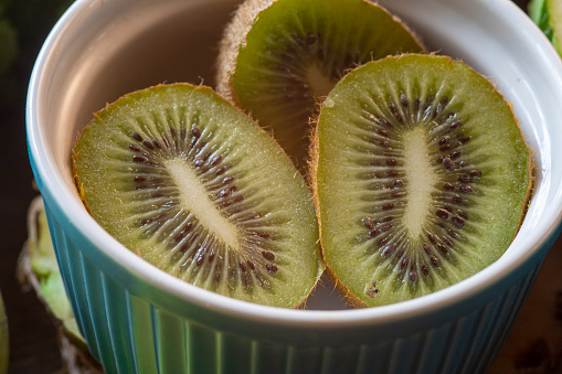 Closeup and top View of Kiwi Fruit .