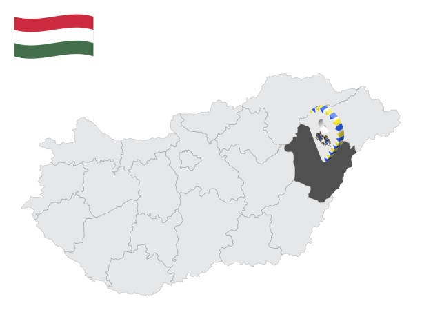 場所 地図上のハイドゥビハール郡 ハンガリー.ハイドゥ・ビハール州の国旗に似た3d位置標識。あなたのデザインのためのハンガリーの地域との品質マップ。ティッカー - cartography hungary map global positioning system点のイラスト素材／クリップアート素材／マンガ素材／アイコン素材