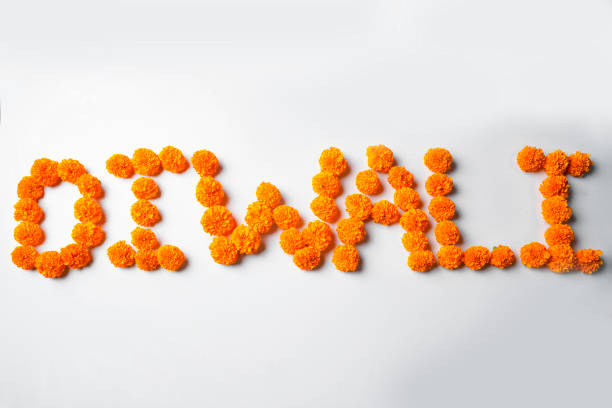 istock Happy diwali,making from marigold flower on white background. 1387771367
