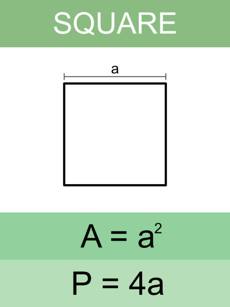 Square Concept illustration of area and perimeter of a square. perimeter formula stock illustrations