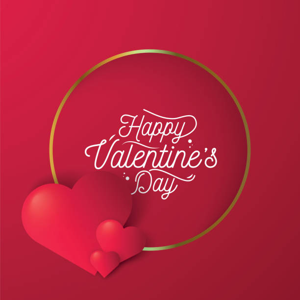 istock Happy valentines day with symbol 3d red hearts on red background. stock illustration 1387780508