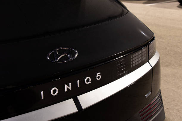 Model badge for the Hyundai IONIQ 5 badge, a fully-electric vehicle. stock photo