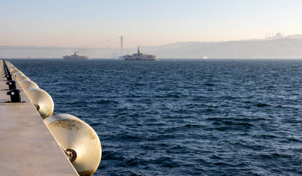 Bosphorus bridge and ships from the new port