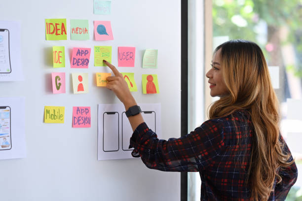 istock Ux designer planning new website wireframe at creative office. 1387782757