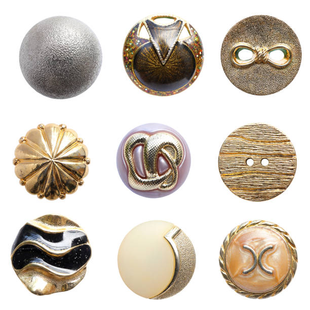 istock Collection of various buttons, vintage buttons on white background with clipping path. Craft and needlework concept. 1387782931
