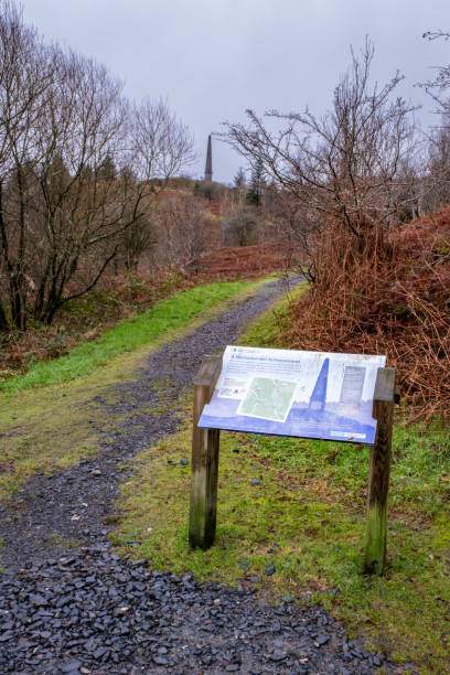Information sign and trail leading up to Murray's Monument, Galloway Forest Park Newton Stewart, Scotland - December 30th 2021: Information sign and trail leading up to Murray's Monument, Galloway Forest Park, Scotland lake murray stock pictures, royalty-free photos & images