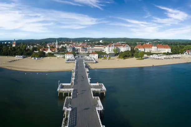 Holidays in Poland - The pier in Sopot, spa resort at Baltic Sea. The pier is the longest wooden pier in Europe