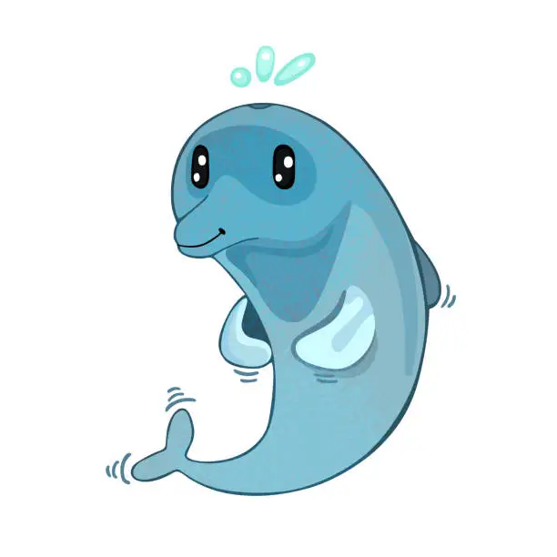 Vector illustration of Cute Cartoon Dolphin Vector Illustration, Animal Mascot Character