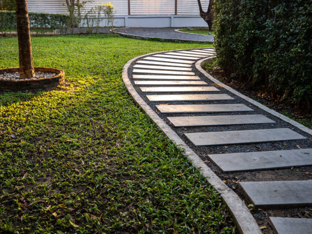 istock Cement Walkways Arranged in The Curved 1387790941
