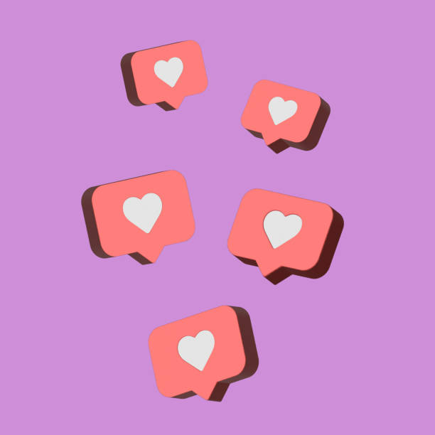 istock Heart like social network on purple background. High quality 3d illustration. 1387792004