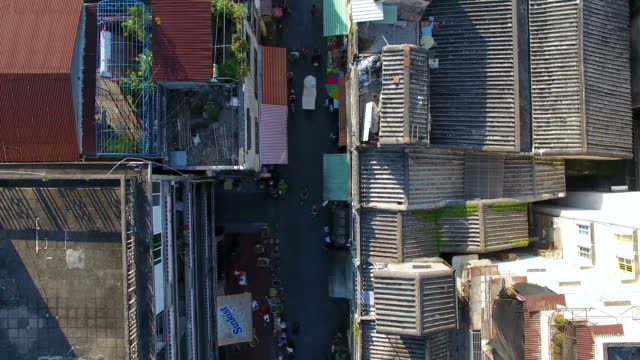 Flying along a typical Chinese narrow street in Chaozhou city, Guangdong Province, China