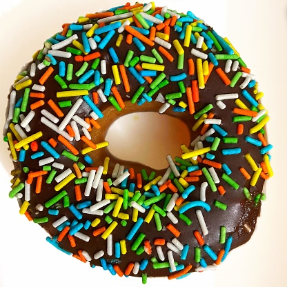 Delicious chocolate doughnut with sprinkles