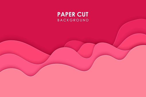Papercut wavy geometric topography or paper cut liquid geometric gradient pattern on pink 3D multi layer background Eps10 vector