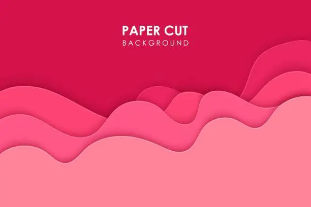 Vector illustration of Papercut wavy geometric topography or paper cut liquid geometric gradient pattern on pink 3D multi layer background Eps10 vector