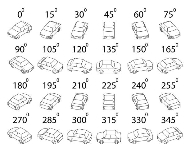 다른 각도에서 24 자동차의 세트. - tilt view stock illustrations