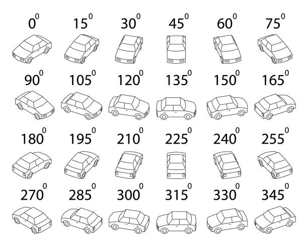 набор из 24 автомобилей с разных ракурсов. - tilt view stock illustrations