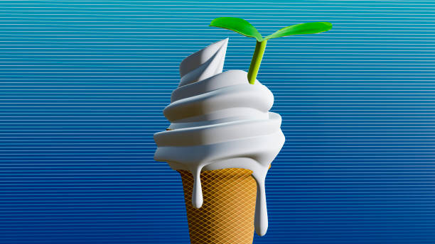 istock Ice cream melting with budding twin leaves 1387802219