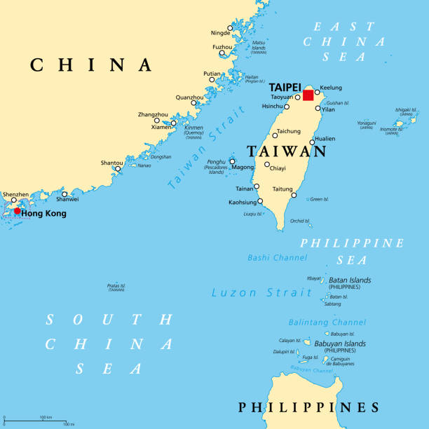 Taiwan Area, political map, Free Area of the Republic of China Taiwan Area, political map with capital Taipei. Free Area of the Republic of China (ROC). Provinces and islands groups of Taiwan, located between the East and the South China Sea. Illustration. Vector taiwan stock illustrations