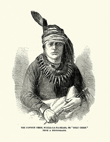 Vintage illustration of The Pawnee chief, Scalla-La-Na-Sharo, or Only Chief, 1858, 19th Century