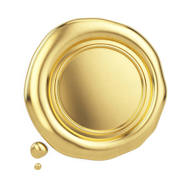 Blank golden wax seal isolated on white. 3d rendering