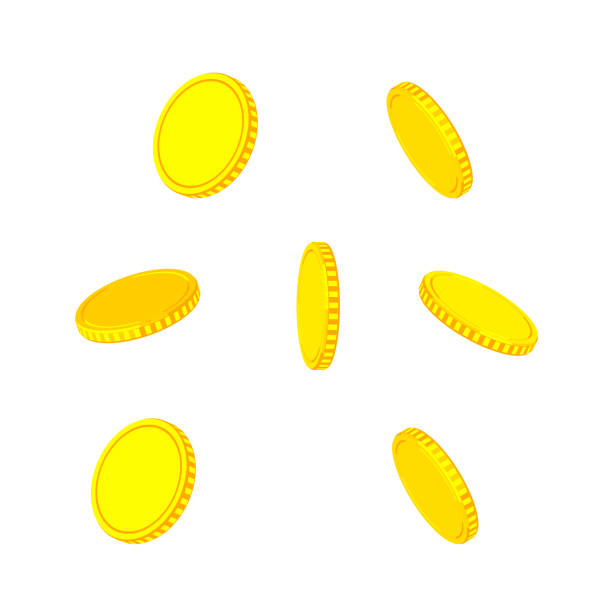 группа золотых монет с белым фоном - three dimensional yellow three dimensional shape luck stock illustrations