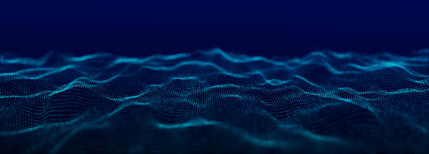 istock Futuristic digital wave. Dark cyberspace. Abstract wave with dots. White moving particles on background. 3d rendering. 1387809077