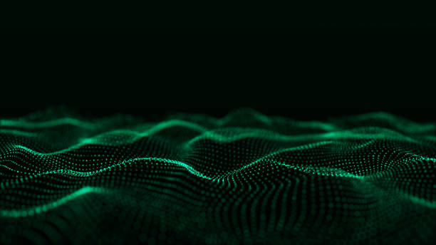 istock Futuristic digital wave. Dark cyberspace. Abstract wave with dots. White moving particles on background. 3d rendering. 1387809079