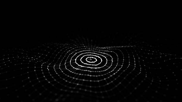 istock Futuristic wave. Dark cyberspace. Abstract music sound wave with dots. White moving particles on a black background. 3d rendering. 1387809103