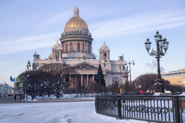 Winter view of St. Isaac's Cathedral in St. Petersburg, Russia