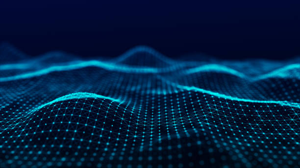 istock Futuristic digital wave. Dark cyberspace. Abstract wave with dots. White moving particles on background. 3d rendering. 1387809177