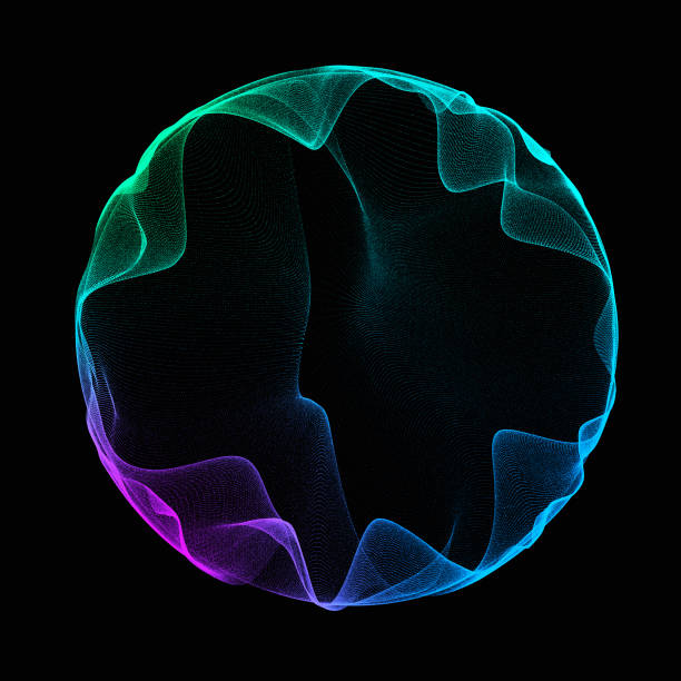 Futuristic colorful sphere of particles and lines. Network connection big data. Abstract technology background. 3d rendering.