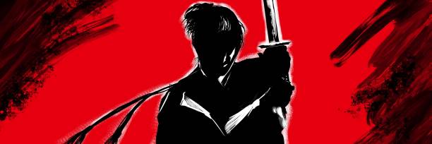 istock Hand-Drawn Illustration of Kirie-style Young Samurais Fighting with enemies 1387811478