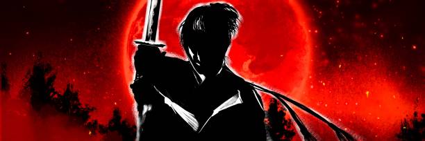 istock Hand-Drawn Illustration of Kirie-style Young Samurais Fighting with enemies 1387811482