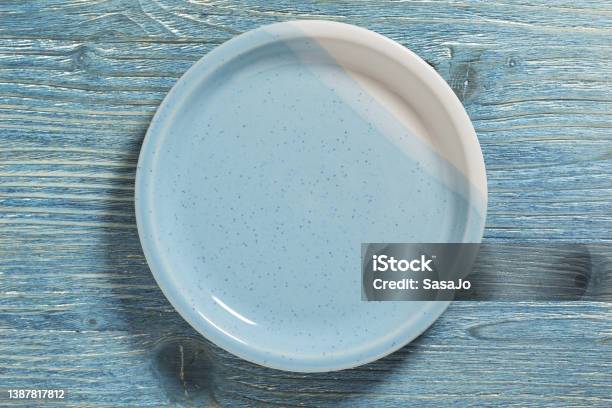Empty Blue Plate Stock Photo - Download Image Now - Blue, Plate, Pottery