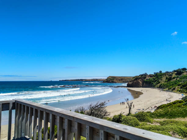 Beach scene in summer, Philip Island stock photo