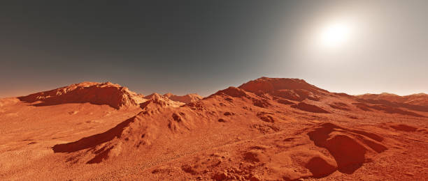 istock Mars planet landscape, 3d render of imaginary mars planet terrain 1387824075