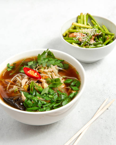 istock Asian soup ramen with noodles and vegetables. 1387824081