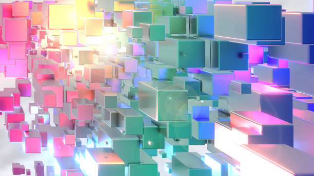 istock Abstract background 3D, purple blue metallic cuboids on white 1387824195