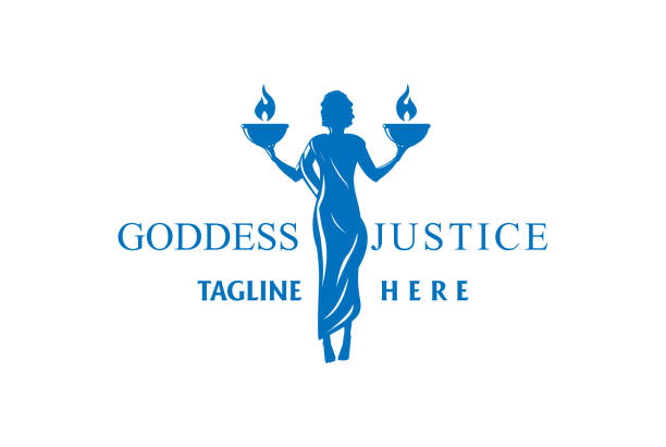 illustrazioni stock, clip art, cartoni animati e icone di tendenza di dea donna greca con scala di fuoco bilancia per la giustizia legge design vector - justice is blind