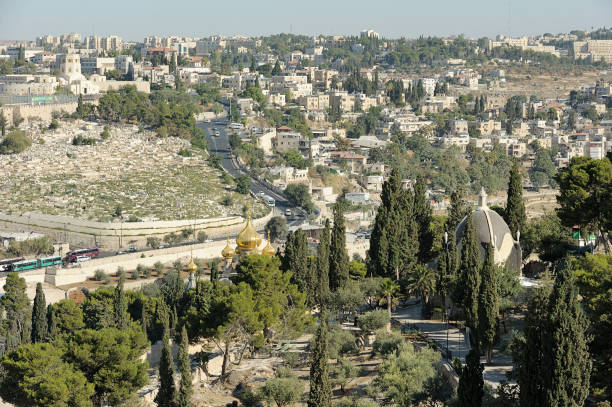 Jerusalem Jerusalem, view of the old city from the Mount of Olives kidron valley stock pictures, royalty-free photos & images