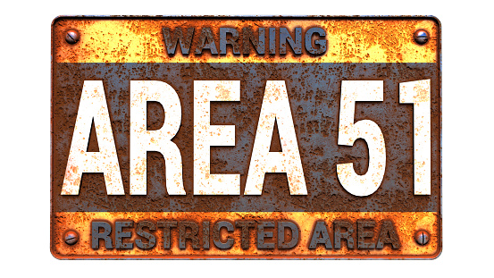 Area 51 rusty sign isolated on white 3D rendering