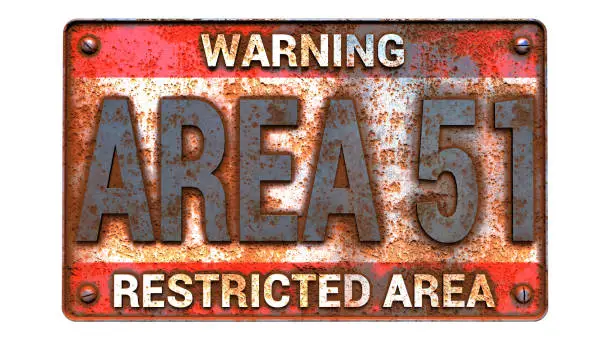 Area 51 rusty sign isolated on white 3D rendering