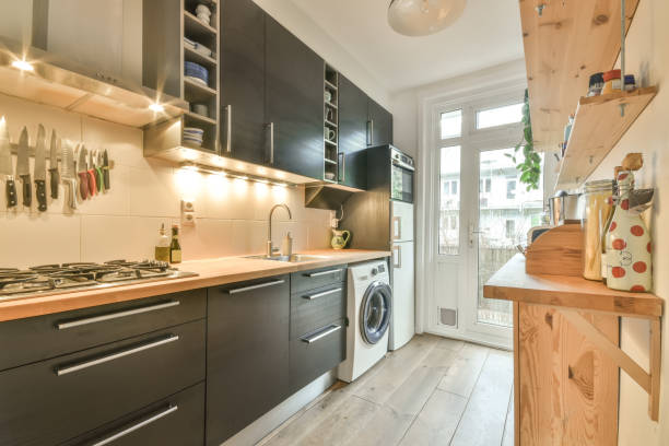 istock A small kitchen with dark furniture 1387830238