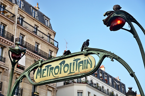 Art Nouveau Paris Metropolitan sign was designed and created by Hector Guimard (1867 – 1942) between 1899 and 1905